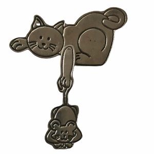 Sterling Silver Cat & Mouse Dangle Brooch